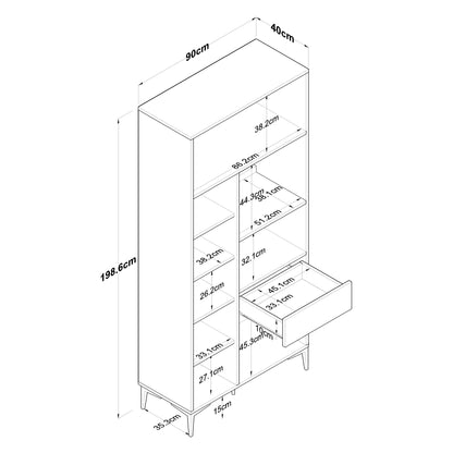 Βοηθητικό Ντουλάπι Κουζίνας Λευκό 90x40x198,6 εκ. με Ρυθμιζόμενα Ράφια – Πολυλειτουργική Ντουλάπα Αποθήκευσης Ράφι Κουζίνας 893RAN5458