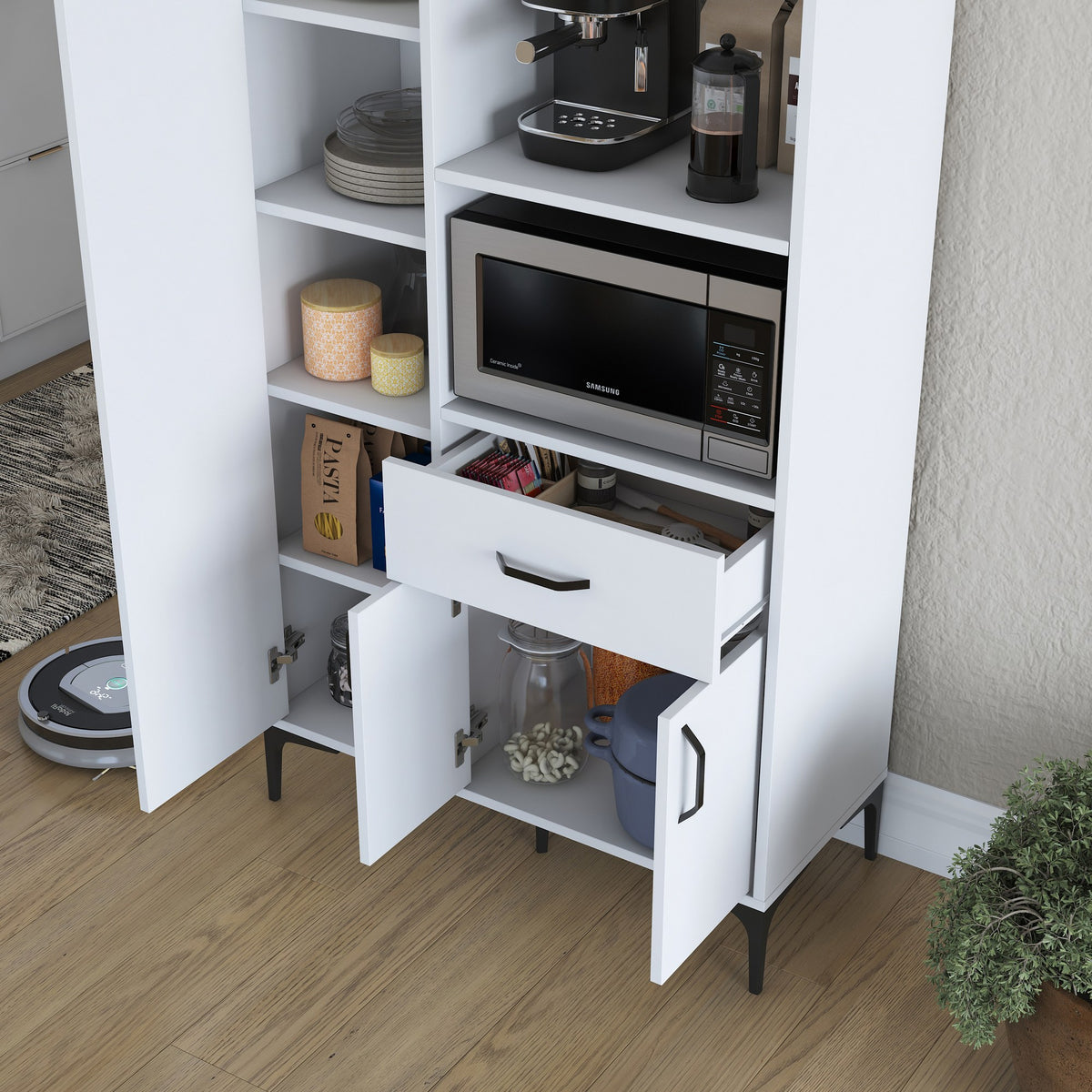 Βοηθητικό Ντουλάπι Κουζίνας Λευκό 90x40x198,6 εκ. με Ρυθμιζόμενα Ράφια – Πολυλειτουργική Ντουλάπα Αποθήκευσης Ράφι Κουζίνας 893RAN5458