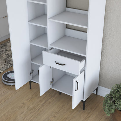 Βοηθητικό Ντουλάπι Κουζίνας Λευκό 90x40x198,6 εκ. με Ρυθμιζόμενα Ράφια – Πολυλειτουργική Ντουλάπα Αποθήκευσης Ράφι Κουζίνας 893RAN5458