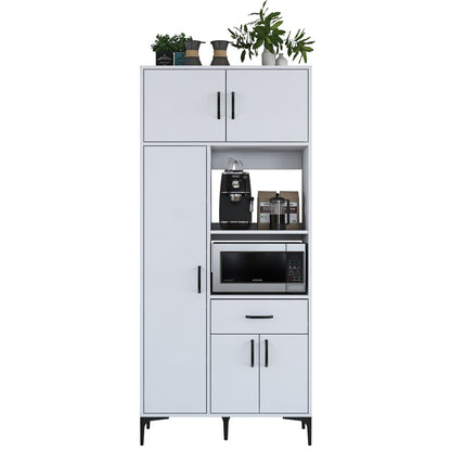 Βοηθητικό Ντουλάπι Κουζίνας Λευκό 90x40x198,6 εκ. με Ρυθμιζόμενα Ράφια – Πολυλειτουργική Ντουλάπα Αποθήκευσης Ράφι Κουζίνας 893RAN5458