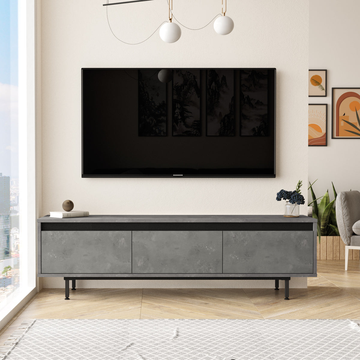Έπιπλο Τηλεόρασης TV Βάση Σύνθεση Silver Μαύρο | 921YRD1102