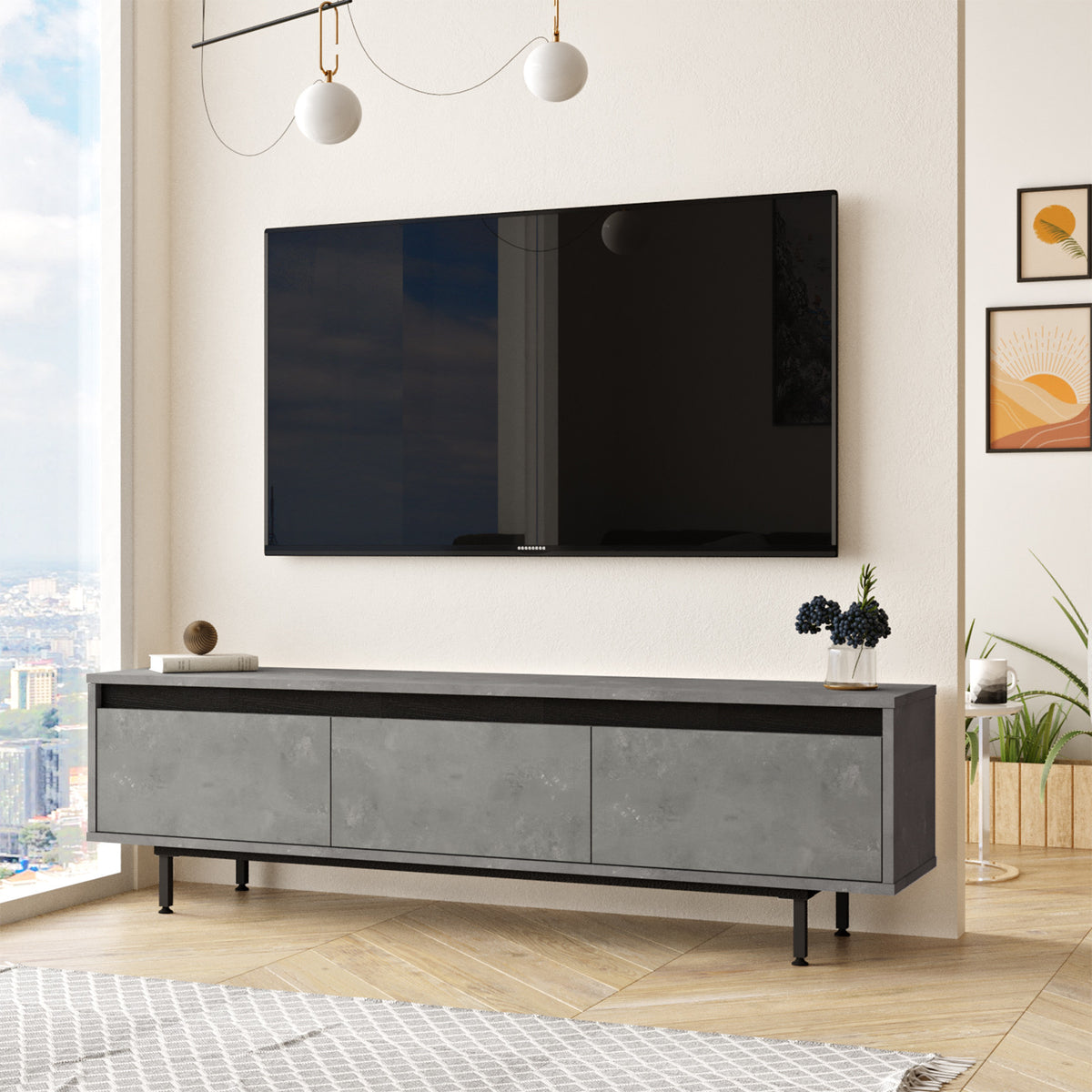 Έπιπλο Τηλεόρασης TV Βάση Σύνθεση Silver Μαύρο | 921YRD1102