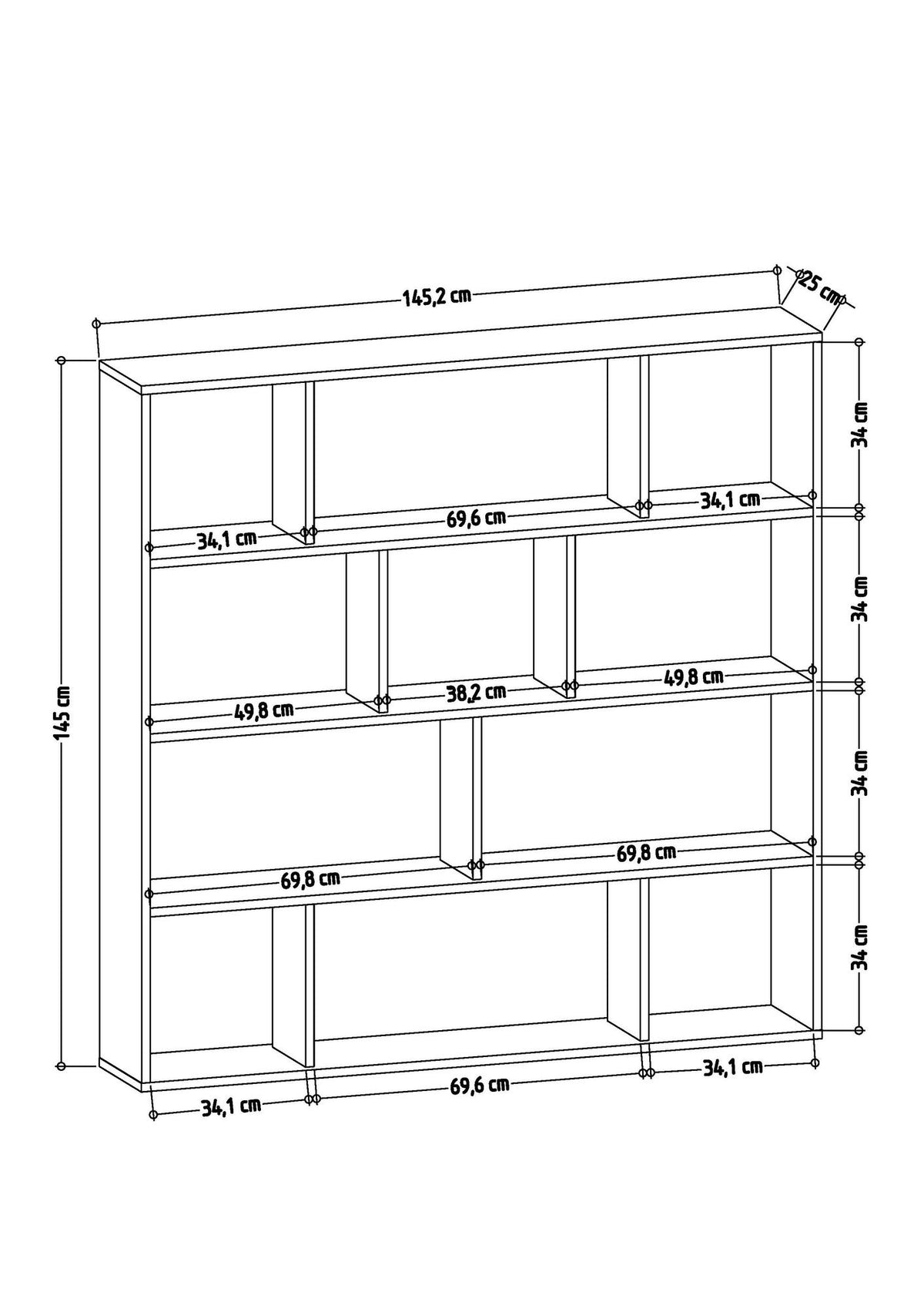 Βιβλιοθήκη 145,2 × 25 × 145 εκ. Δρυς Λευκό GR935CMN1108