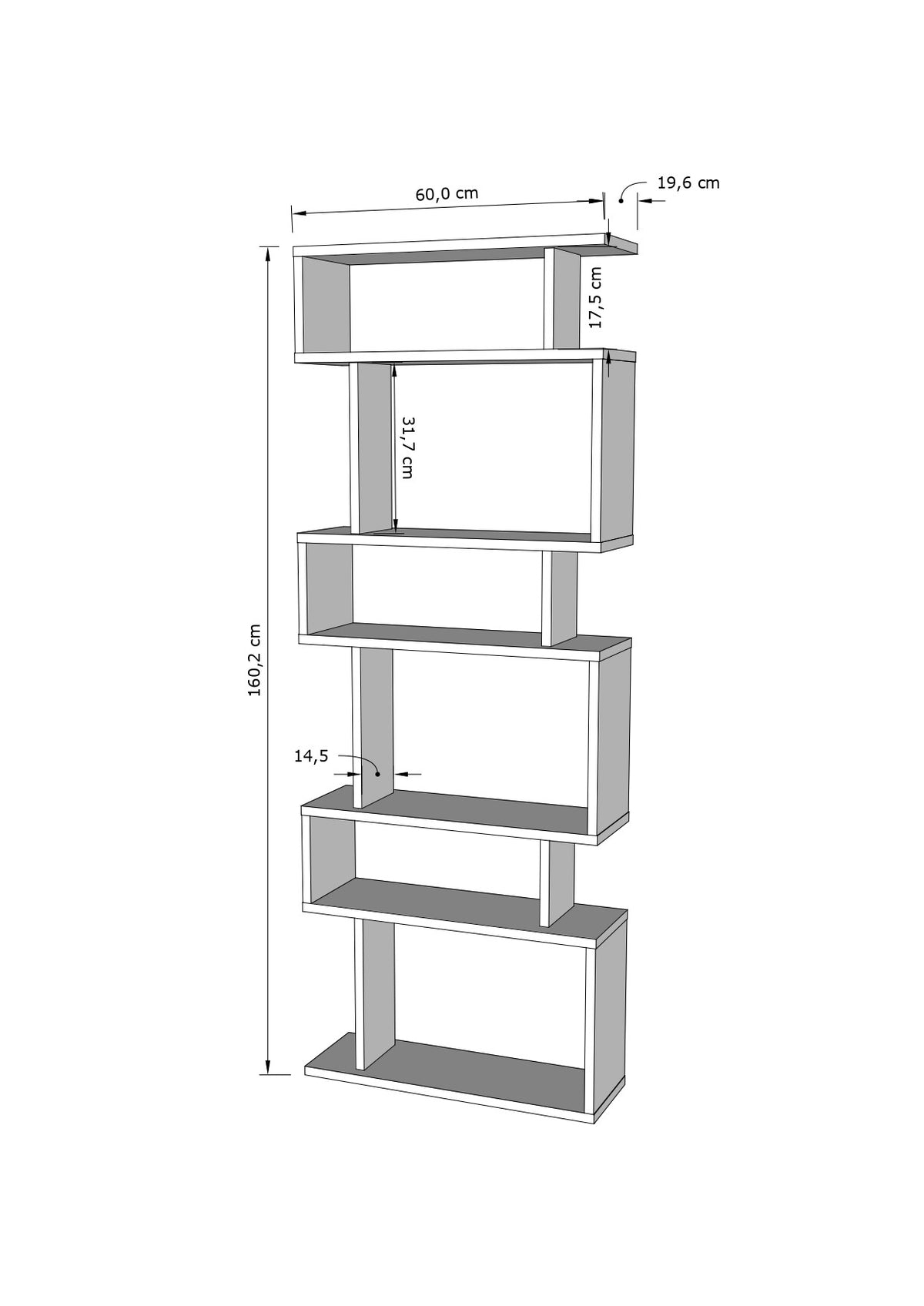 Βιβλιοθήκη 60 × 19,6 × 160 εκ. Λευκό Δρυς GR935CMN1173