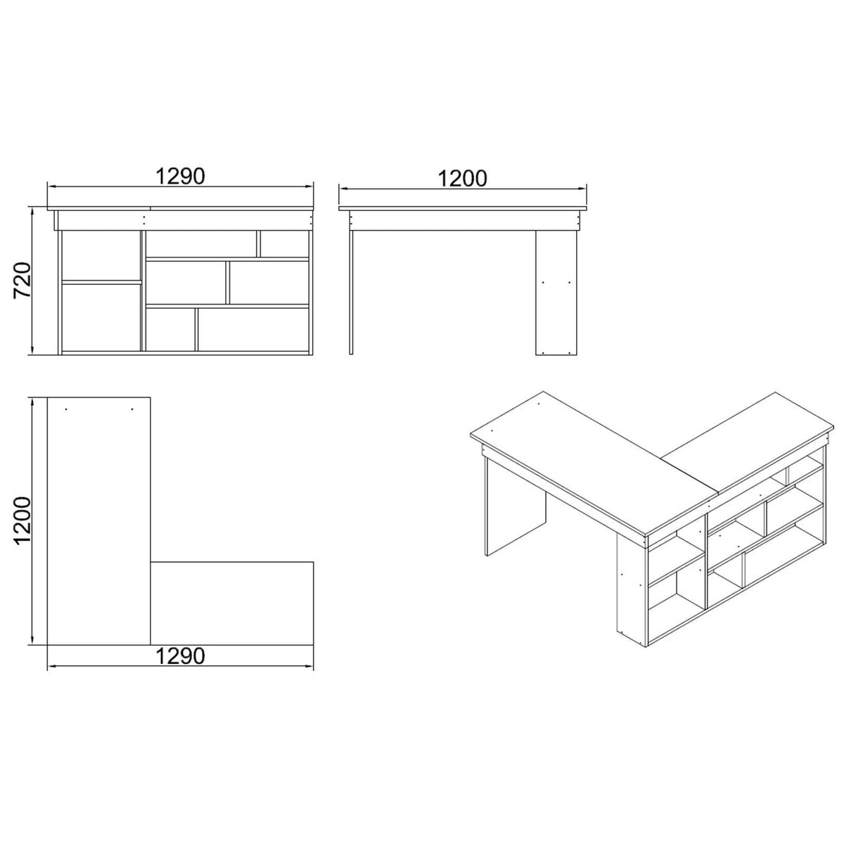 Γραφείο Υπολογιστή και Μελέτης 129x72x120 εκ. Λευκό | 956LCS1113