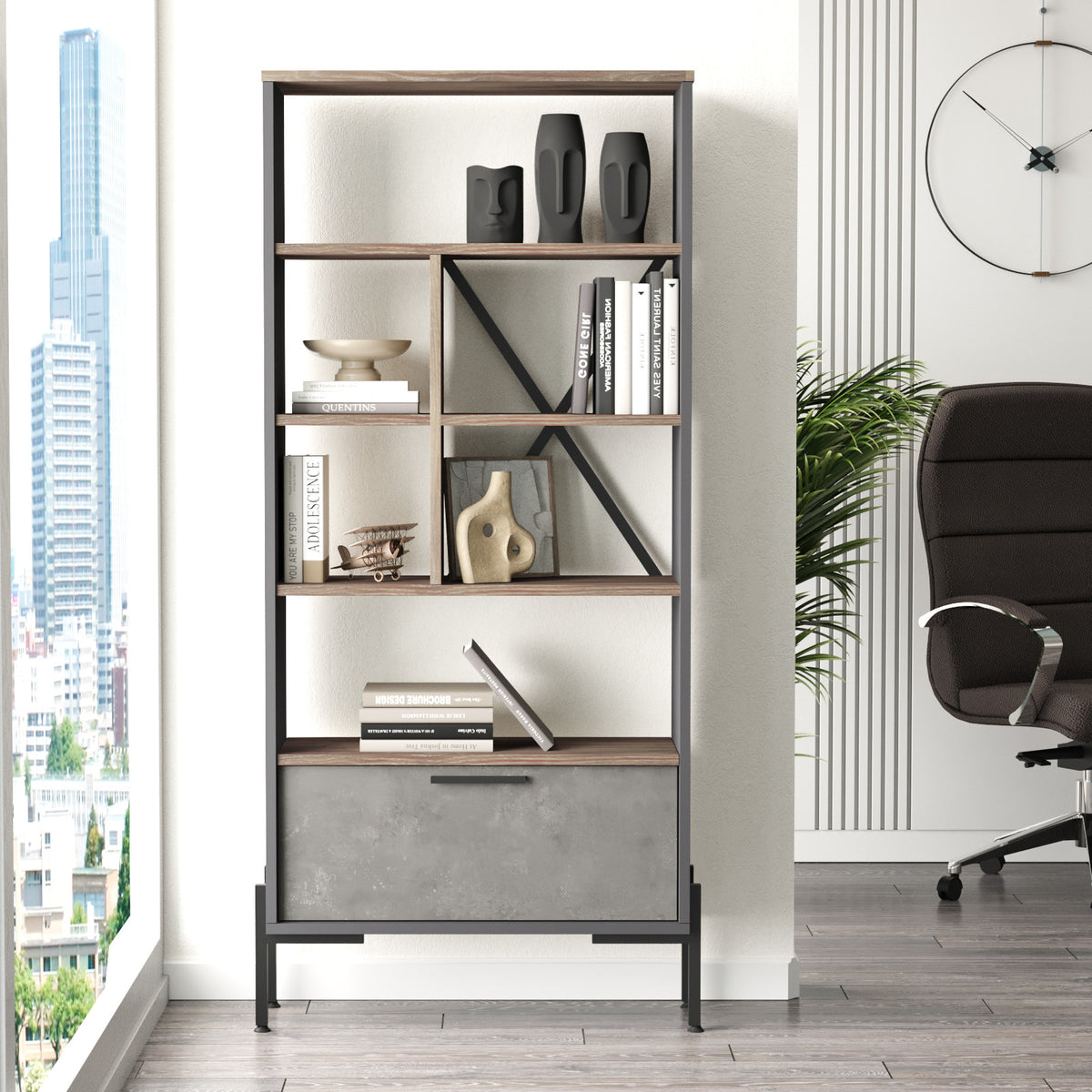 Βιβλιοθήκη 75,5 × 25,5 × 160,8 εκ. Καφέ Γκρι Ανθρακί GR956LCS1417