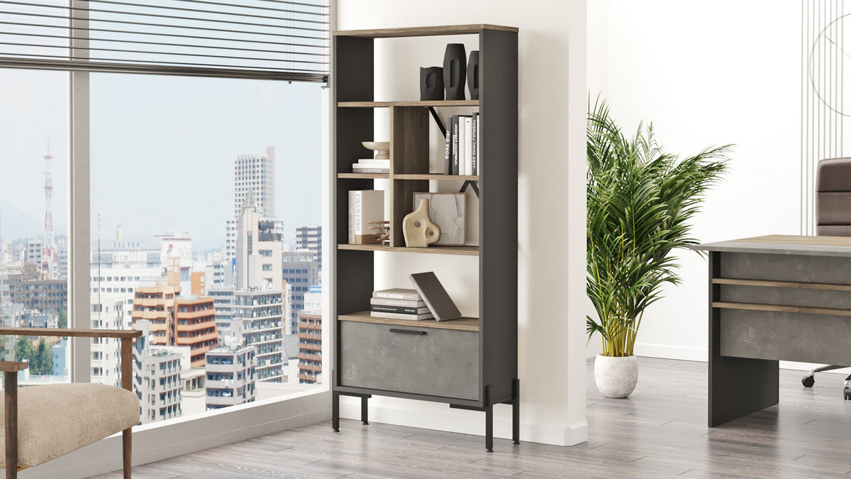 Βιβλιοθήκη 75,5 × 25,5 × 160,8 εκ. Καφέ Γκρι Ανθρακί GR956LCS1417