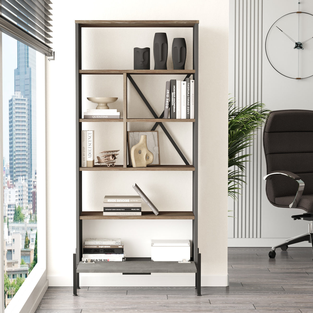 Βιβλιοθήκη 75,5 × 25,5 × 160,8 εκ. Καφέ Γκρι Ανθρακί GR956LCS1417