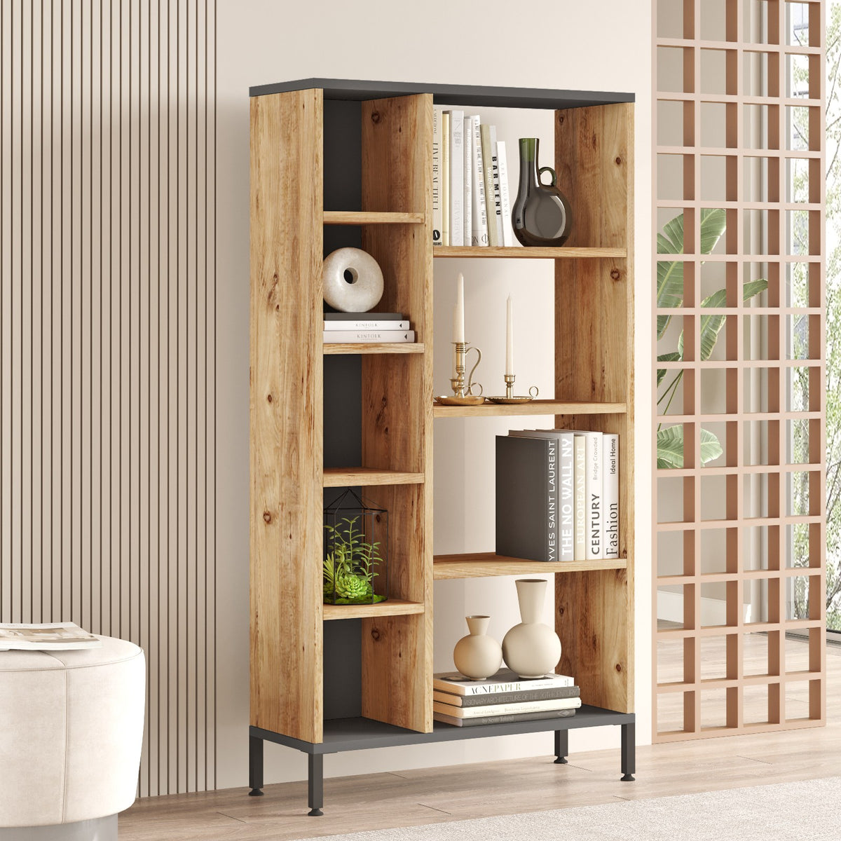 Βιβλιοθήκη 72 × 25,5 × 133,6 εκ. Atlantic Pine Ανθρακί GR956LCS1429