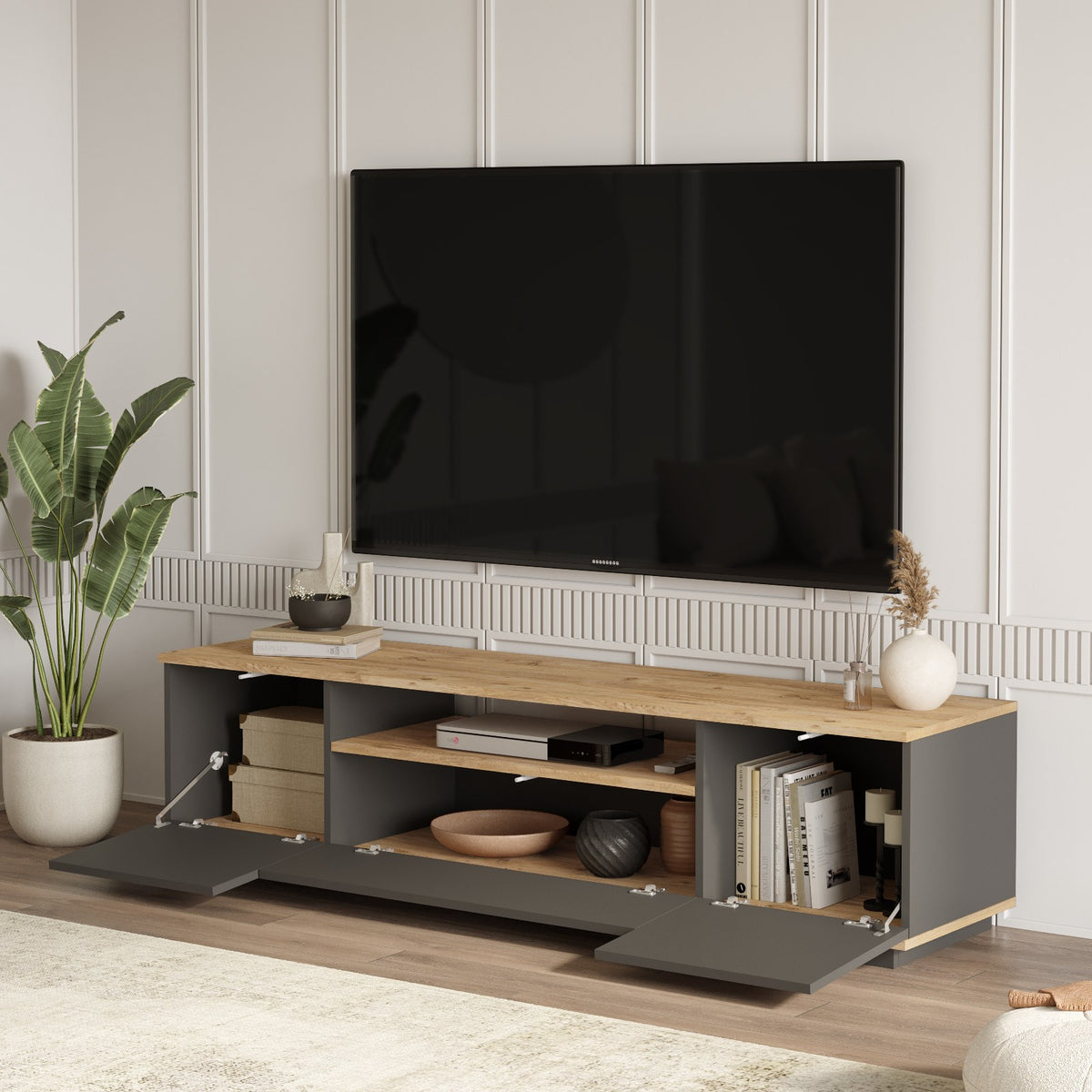 Έπιπλο Τηλεόρασης TV Βάση Σύνθεση Atlantic Pine Ανθρακί | 956LCS1609