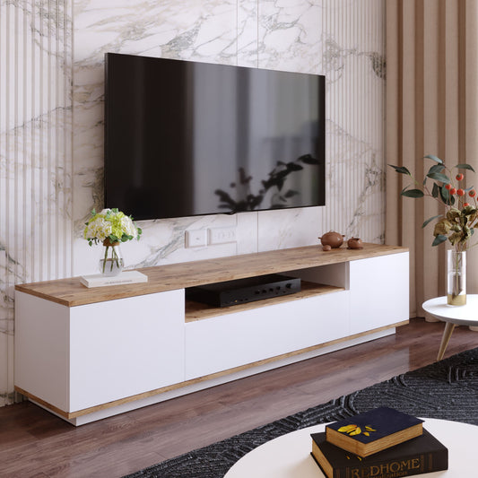 Βάση Έπιπλο Τηλεόρασης 180x44,6x44,5 εκ. Atlantic Pine & Λευκό Μοντέρνο Έπιπλο TV με Αποθηκευτικούς Χώρους 956LCS1610