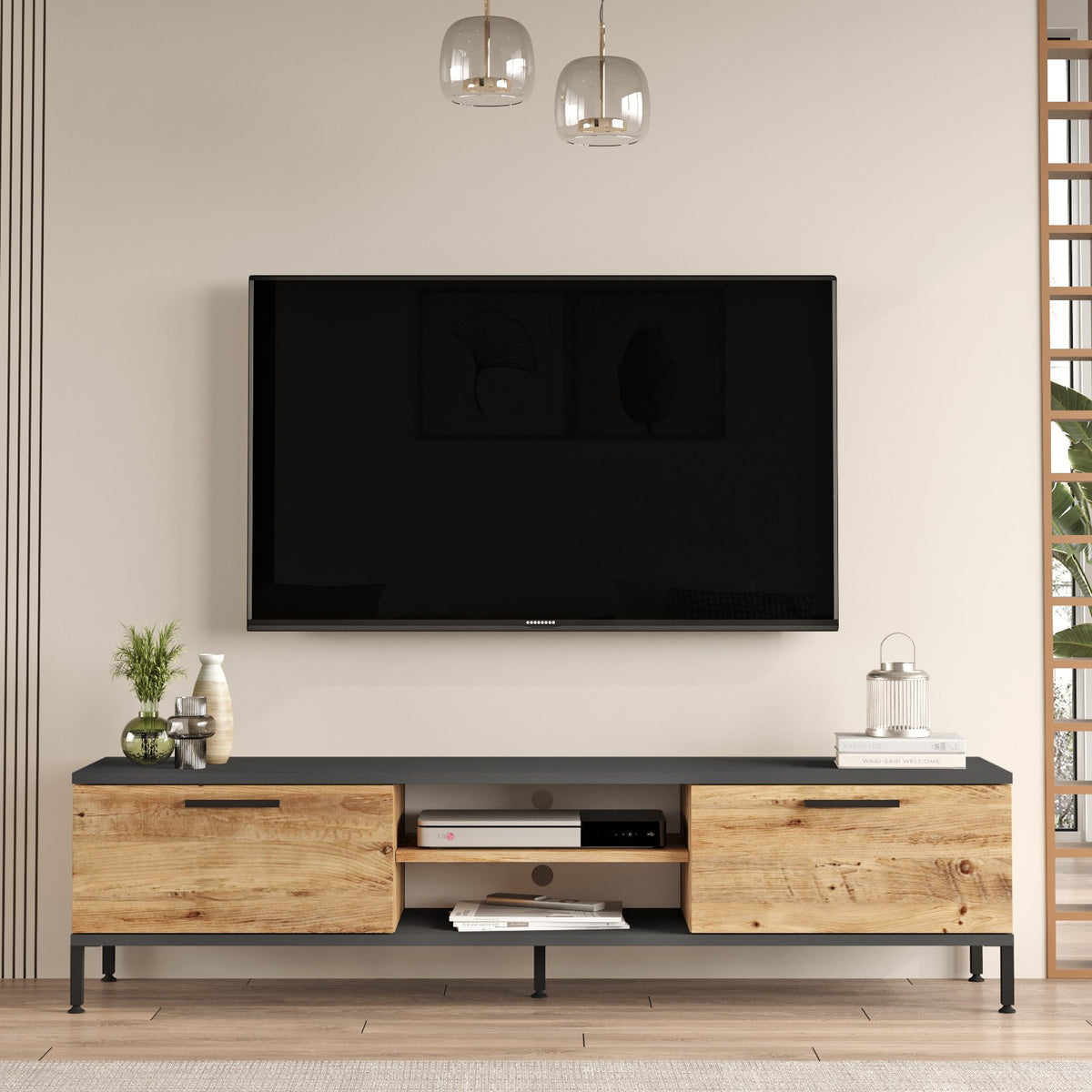 Έπιπλο Τηλεόρασης TV Βάση Σύνθεση Atlantic Pine Ανθρακί | 956LCS1672