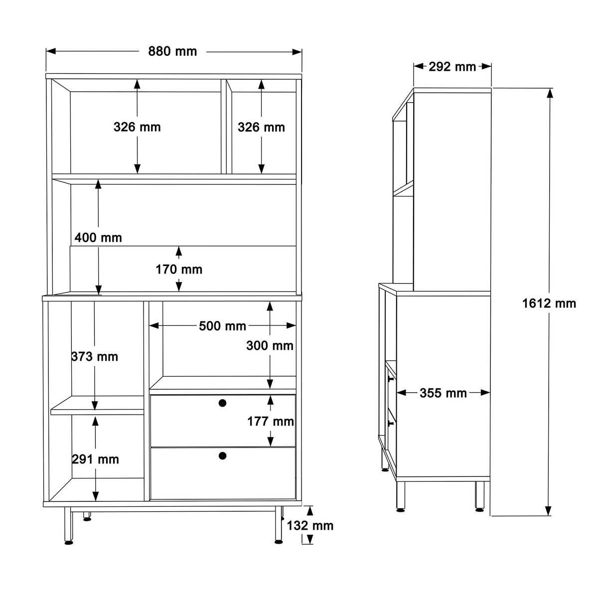 Βοηθητικό Ντουλάπι Κουζίνας Λευκό 88x35,5x161,2 εκ. με Μεταλλικά Πόδια και Πολλαπλά Ράφια Ράφι Κουζίνας 956LCS3553