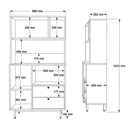 Βοηθητικό Ντουλάπι Κουζίνας Λευκό 88x35,5x161,2 εκ. με Μεταλλικά Πόδια και Πολλαπλά Ράφια Ράφι Κουζίνας 956LCS3553