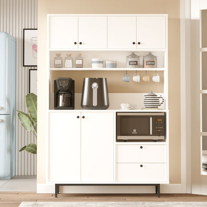 Βοηθητικό Ντουλάπι Κουζίνας Λευκό 120x35,5x180 εκ. με Μεταλλικά Πόδια και Πολλαπλά Ράφια Ράφι Κουζίνας 956LCS3555