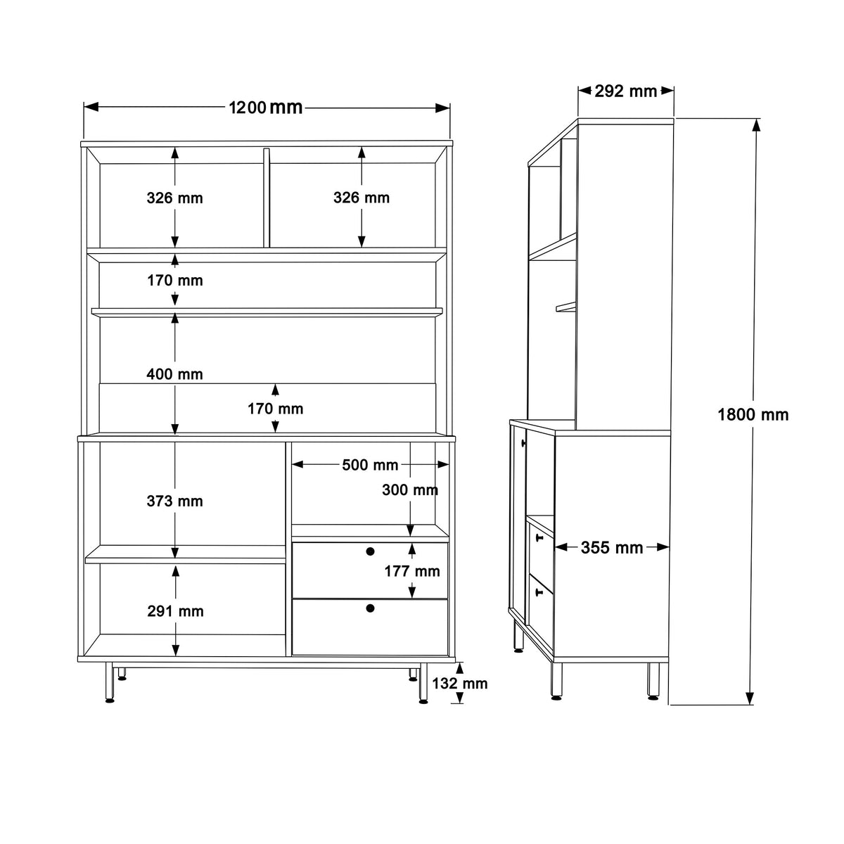 Βοηθητικό Ντουλάπι Κουζίνας Λευκό 120x35,5x180 εκ. με Μεταλλικά Πόδια και Πολλαπλά Ράφια Ράφι Κουζίνας 956LCS3555