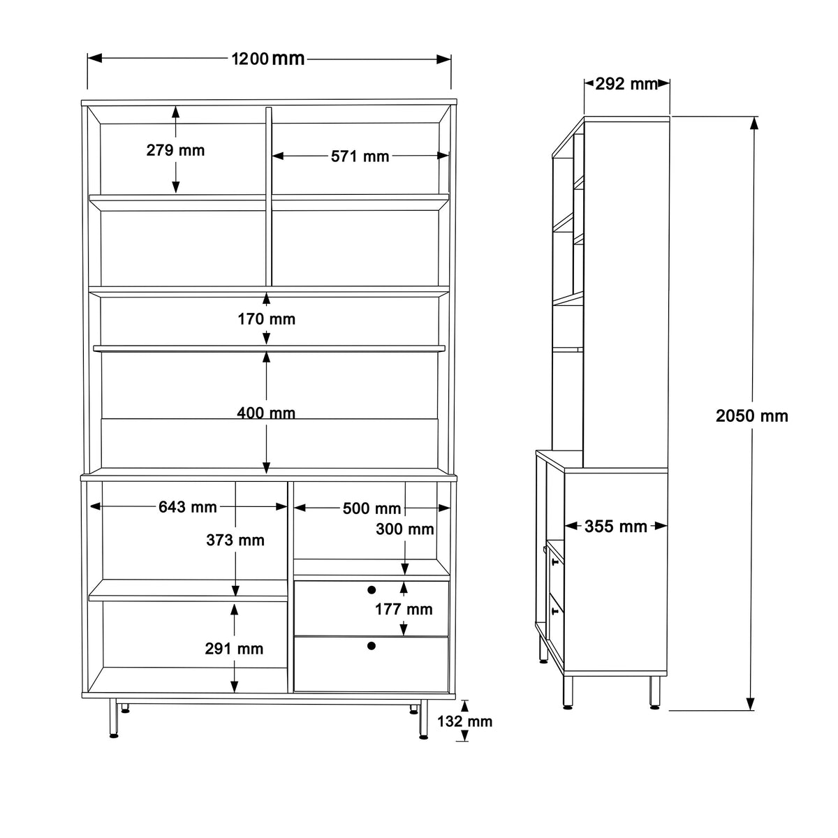 Βοηθητικό Ντουλάπι Κουζίνας Δρυς & Λευκό 120x35,5x205 εκ. με Μεταλλικά Πόδια και Πολλαπλά Ράφια Ράφι Κουζίνας 956LCS3564