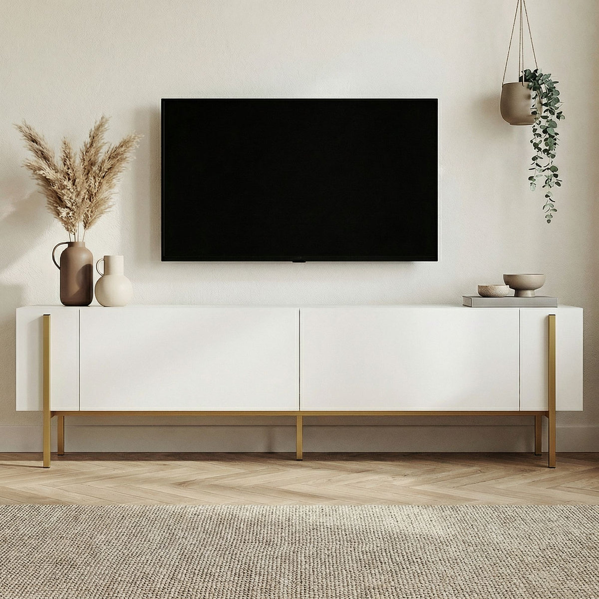 Έπιπλο Τηλεόρασης TV Βάση Σύνθεση Λευκό Χρυσό | 993NRD1111