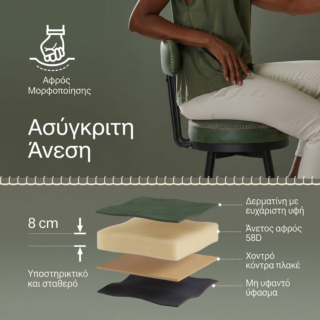 Σκαμπό για Πάσο Κουζίνας Σετ 2 τεμ. και για Μπαρ Περιστρεφόμενα Άνετο Σταθερό Ύψους Καθίσματος 65 εκ B34-LBC089C01