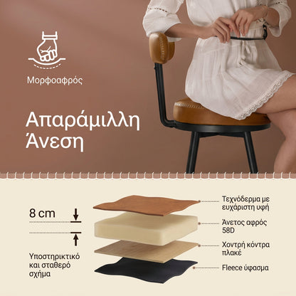 Σκαμπό για Πάσο Κουζίνας Σετ 2 τεμ. και για Μπαρ Περιστρεφόμενα Άνετο Σταθερό EKHO Ύψους Καθίσματος 65 εκ B34-LBC089K01