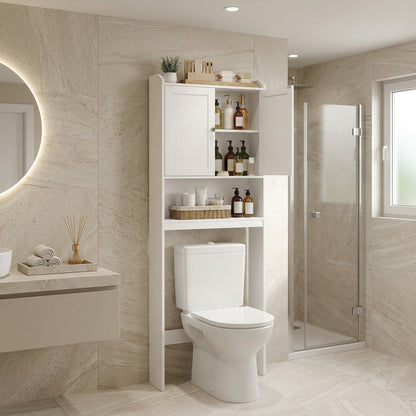 Ντουλάπι Μπάνιου Πάνω από τη Λεκάνη με 2 Πόρτες Ανοιχτό Ράφι και Ρυθμιζόμενο Εσωτερικό Ράφι Λευκό 63×20×170 εκ.   BT-S008WH02