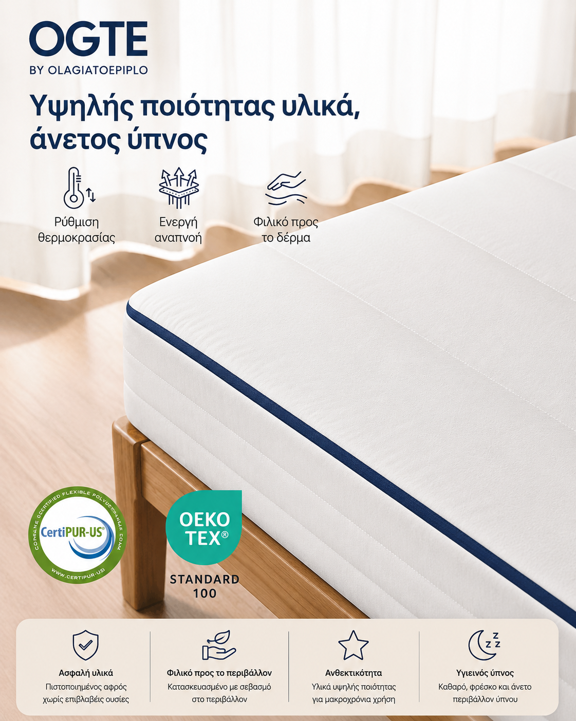 Στρώμα Αφρού Μνήμης 90x200x16 εκ Τζελ 7 Ζώνες με Πλενόμενο Κάλυμμα Υβριδικό Μέτριο RMZ-B35112W101