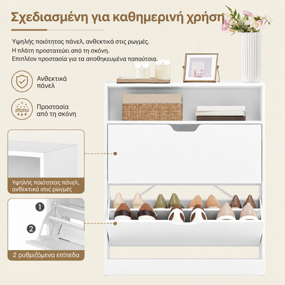 Παπουτσοθήκη Λευκή 80x24x102 εκ με Εγκοπές Εύκολου Ανοίγματος LBC-B35048W01