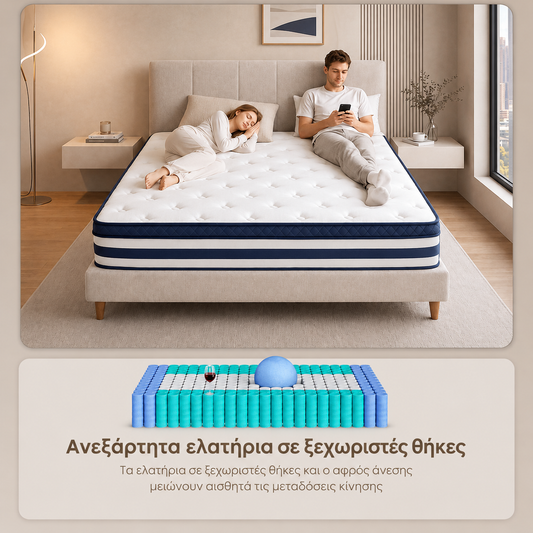 Στρώμα 7 Ζωνών με Ελατήρια Pocket Springs και Αφρό Μνήμης Gel Μεσαίο Σκληρό (H3) 140 x 200 x 25 εκ RMZ-B35234Q101