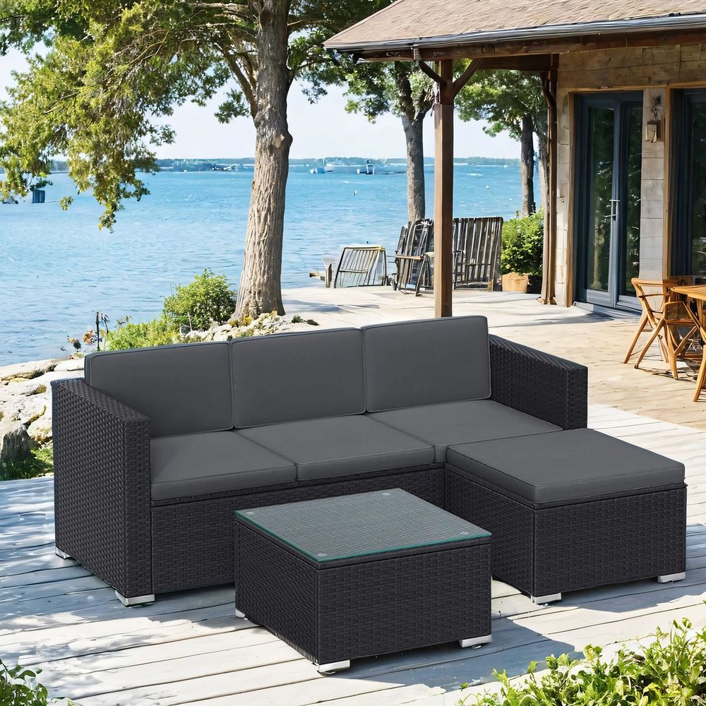 Garden Terrace Corner Three-Seater Sofa With Coffee Table Balcony Living Room GG-F005B04