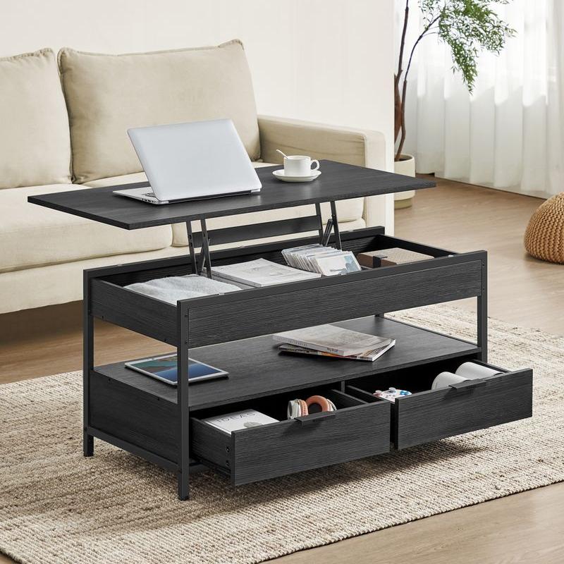 Höhenverstellbarer Couchtisch mit Schubladen braun schwarz LC-T209K01