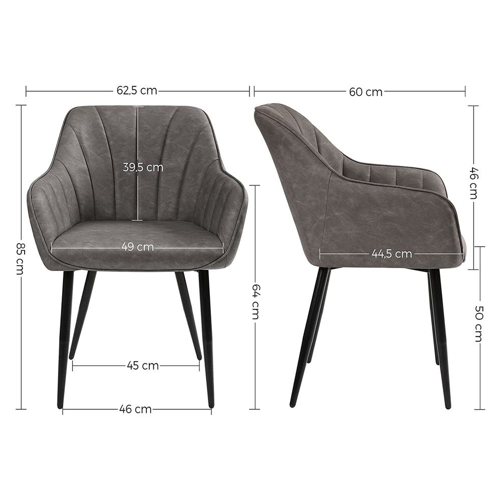 Dining Chair Armchair Dining Chairs with Arms Set 2pcs Leather Living Room Bedroom Office Gray LD-C079G02