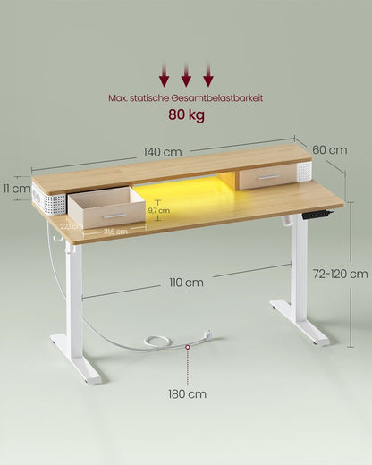 Elektrischer Schreibtisch, höhenverstellbar von 72–120 cm, mit LED-Beleuchtung LS-D182N01