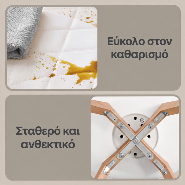 Αλέκιαστες Καρέκλες Κουζίνας Σετ 4 τεμ Εργονομικές Τραπεζαρίας Μασίφ Ξύλο Δερματίνη Λευκή KDC-B35888WD01
