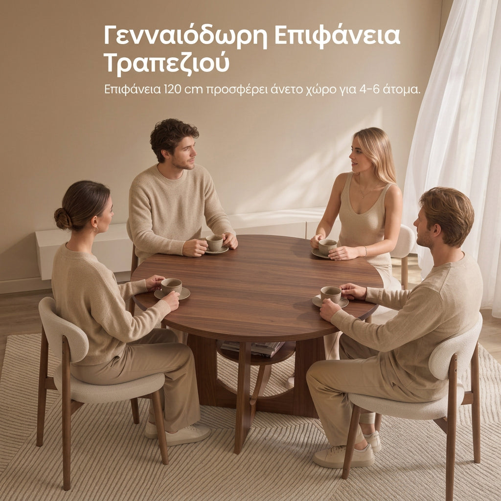 Στρογγυλό Τραπέζι Κουζίνας Τραπεζαρίας Ροτόντα 120 εκ Καστανό Καφέ με Ράφι KD-T066K101