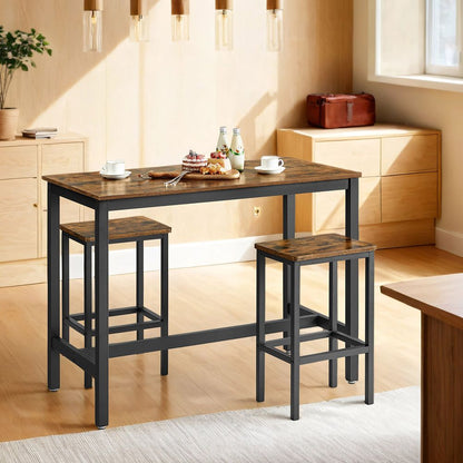 Küchen-Bartisch, hoher Tisch mit 2 und 4 Hockern, Barbank, Küchentisch und Stühle, Vintage-Braun, LB-T15X