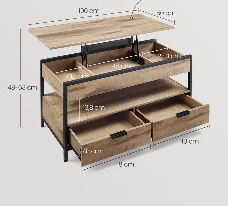 Höhenverstellbarer Couchtisch mit Schubladen braun schwarz LC-T209K01