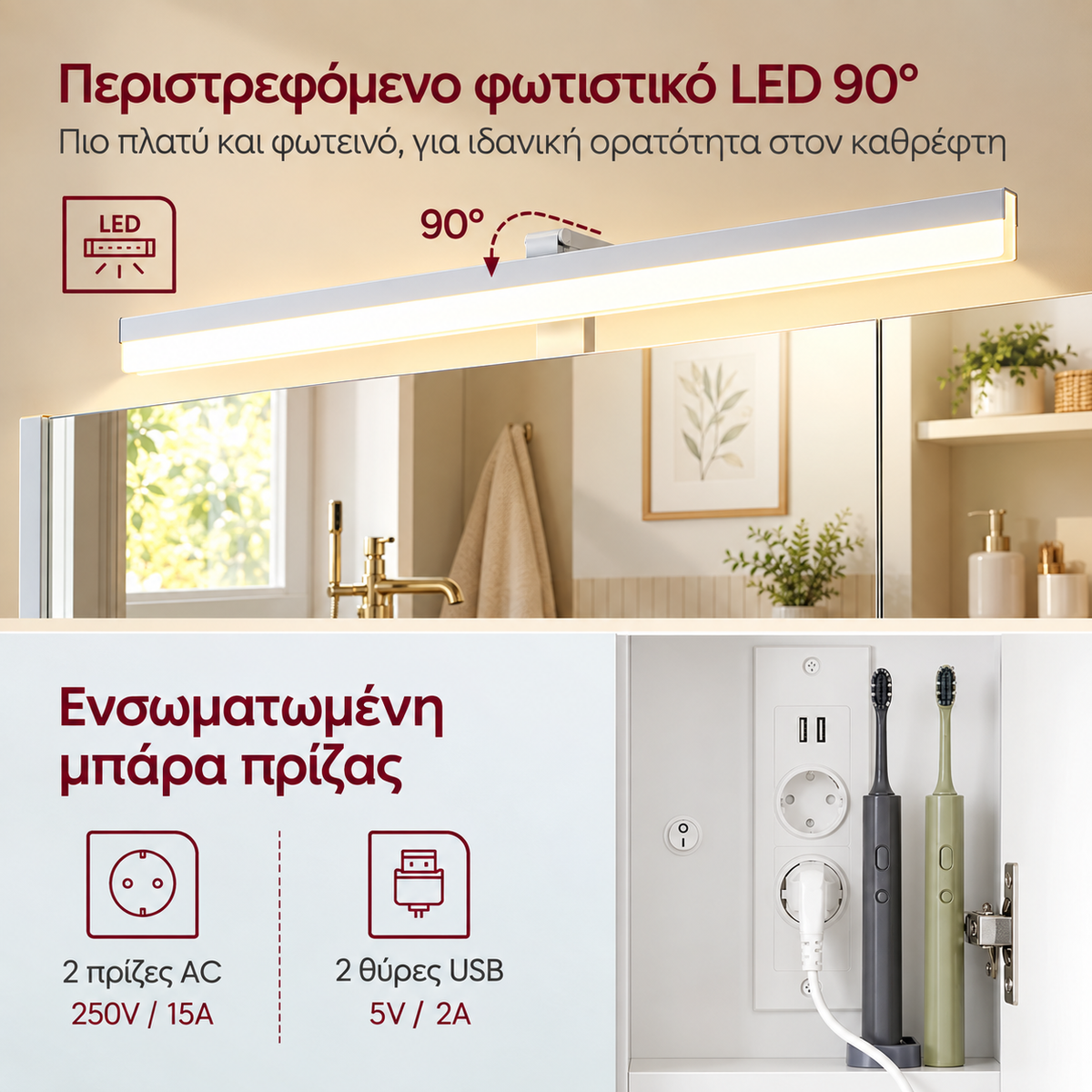Επιτοίχιο Ντουλάπι Μπάνιου με 3 Καθρέφτες, Φωτισμό LED, Ράφια & Θήκη για Πιστολάκι – Λευκό 16 x 80 x 75 εκ.   BB-K146WB01