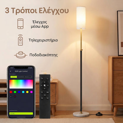 Έξυπνο Φωτιστικό Δαπέδου LED RGB με Ρυθμιζόμενο Ύψος 148–178 εκ., Έλεγχο μέσω Εφαρμογής & Τηλεχειριστηρίου, Συγχρονισμό Μουσικής – Μαύρο/Χρυσό LF-LB35222BD02