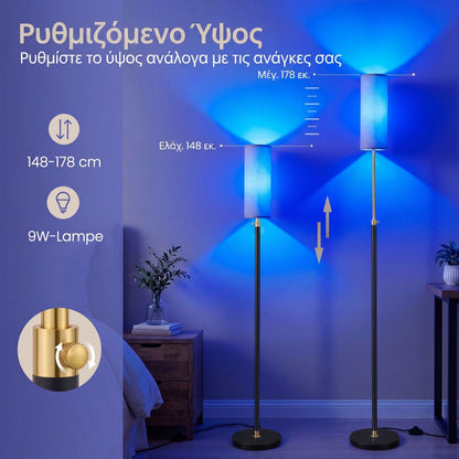 Έξυπνο Φωτιστικό Δαπέδου LED RGB με Ρυθμιζόμενο Ύψος 148–178 εκ., Έλεγχο μέσω Εφαρμογής & Τηλεχειριστηρίου, Συγχρονισμό Μουσικής – Μαύρο/Χρυσό LF-LB35222BD02