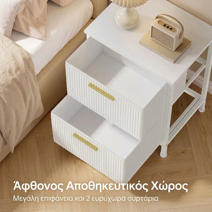 Κομοδίνο με 2  Συρτάρια Χρυσές Λαβές και Μεταλλικό Σκελετό Λευκό 40×30×54 εκ. LG-S121W301