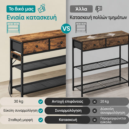 Τραπέζι Κονσόλα Εισόδου Με πολύπριζο και Φωτισμό LED με Υφασμάτινα Συρτάρια 99x30x79 εκ LGS-198K102