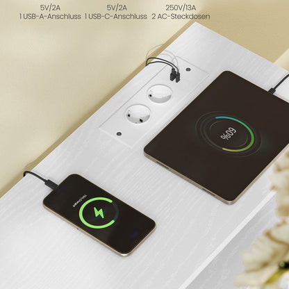 Συρταριέρα με LED Φωτισμό & Σταθμό Φόρτισης – 7 Συρτάρια & Ανοιχτά Ράφια, Μεταλλικός Σκελετός LG-S733WH01