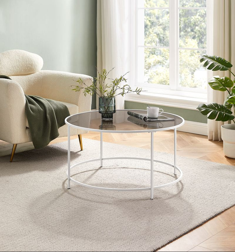 Runder Couchtisch aus Glas, moderner schwarzer Wohnzimmer-Sofatisch LG-T021B01
