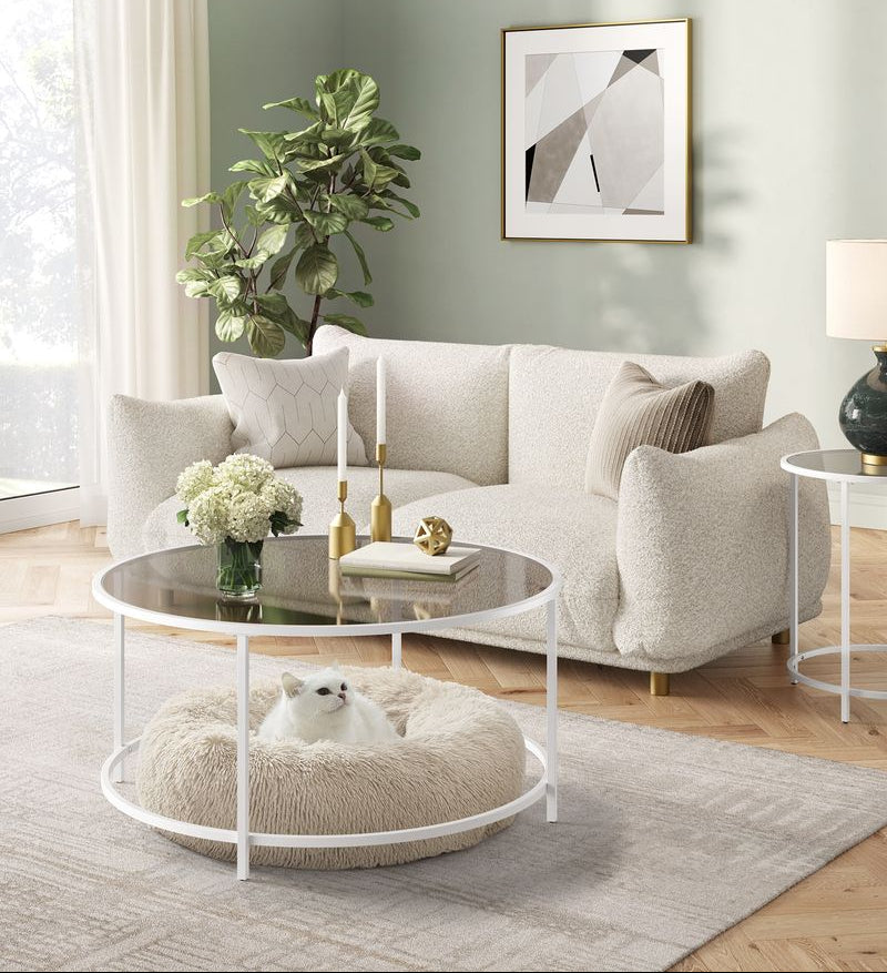 Runder Couchtisch aus Glas, moderner schwarzer Wohnzimmer-Sofatisch LG-T021B01