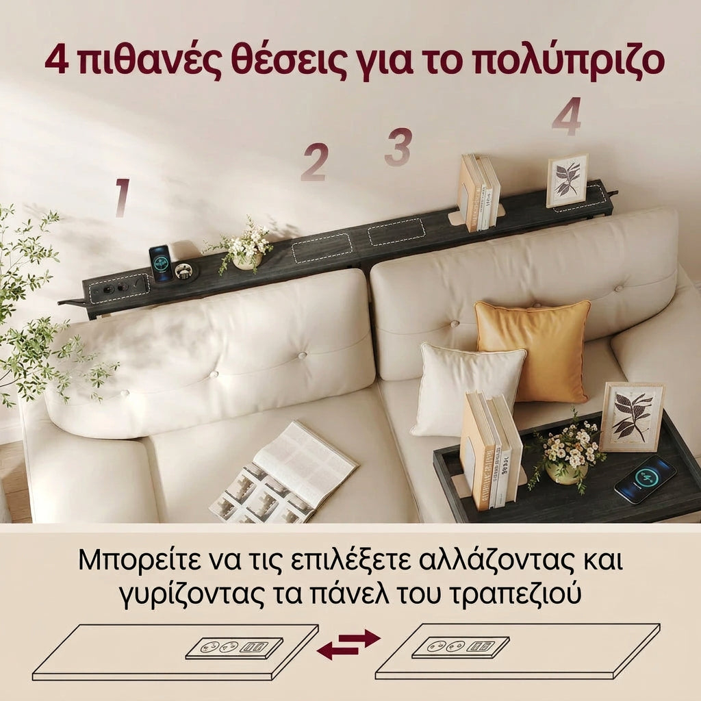 Στενό Τραπέζι Κονσόλας για Διάδρομο και Πίσω από τον Καναπέ Εξοικονόμησης Χώρου με Πρίζα και σταθμό Φόρτισης 200x15 εκ LNT-077B202