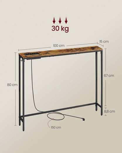Στενή Κονσόλα Εισόδου  15 x 100 x 80 εκ Μπουφές με Πρίζα και USB θύρες Στενό Τραπέζι Καναπέ LN-T079K02