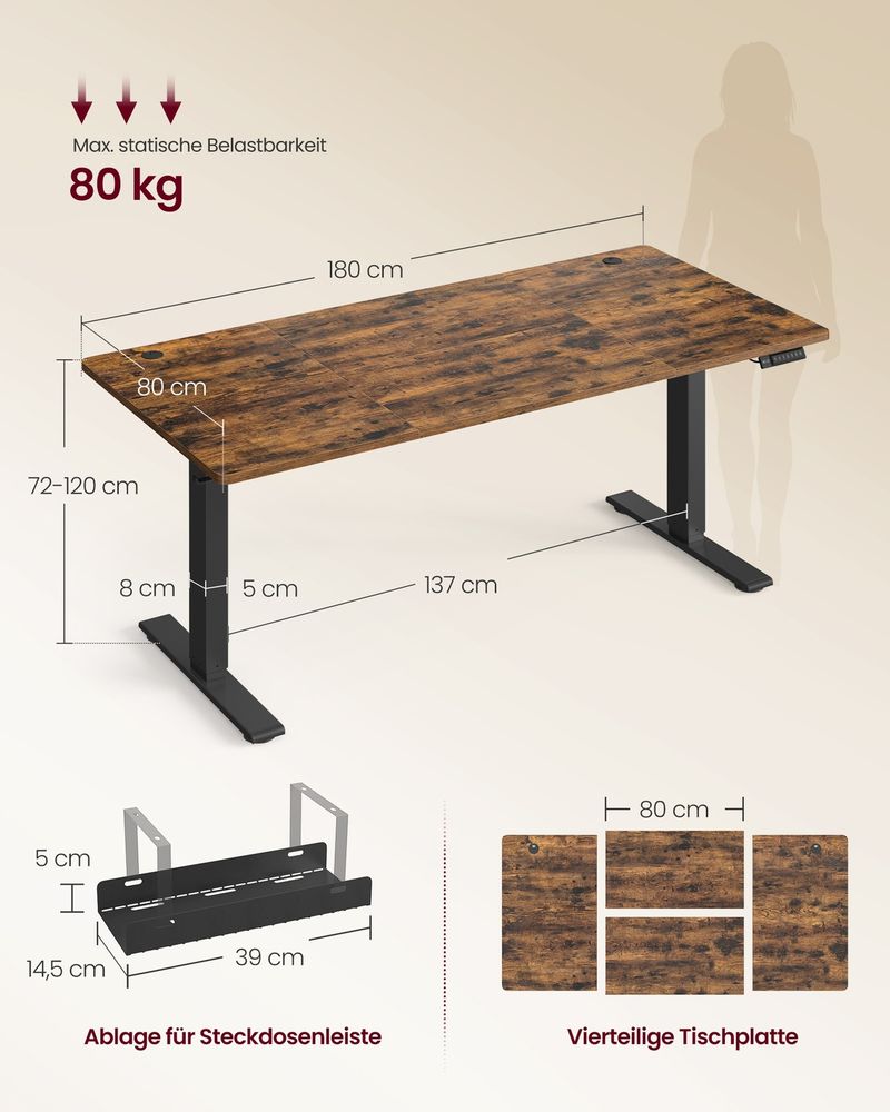 Γραφείο Ρυθμιζόμενου Ύψους Ηλεκτρικό 180x80 εκ ΝΕΑ ΦΑΡΔΥΤΕΡΑ σε 4 Χρωματισμούς LS-D148KD02