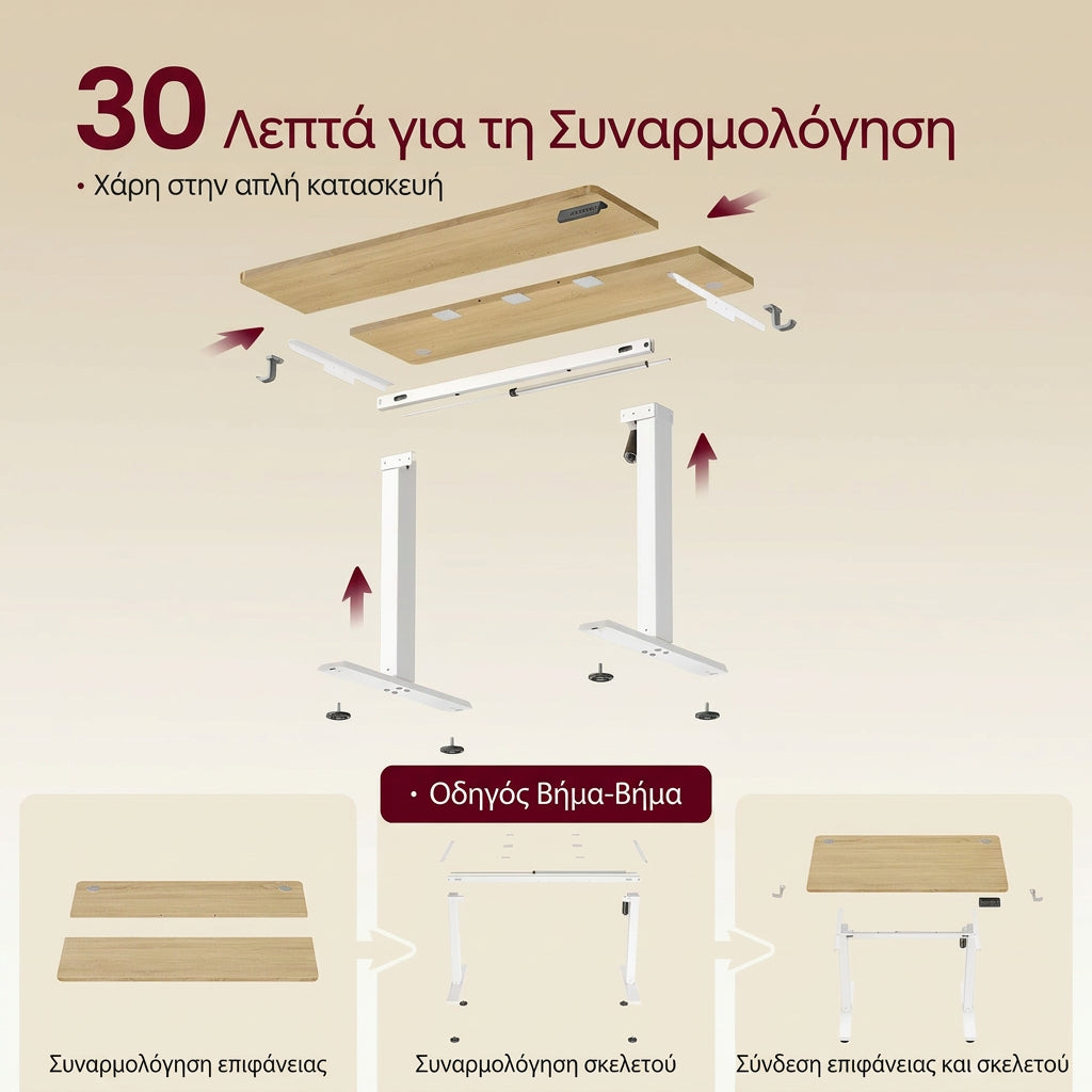 Γραφείο Ρυθμιζόμενου Ύψους Ηλεκτρικό 100×60 εκ  Αθόρυβο Μηχανισμό και Ρύθμιση Ύψους 72–120 εκ Καφέ Λευκό   LS-D310YA03