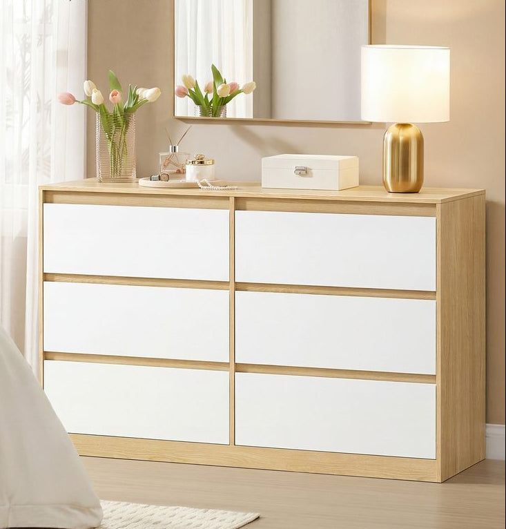 Συρταριέρα με 6 Συρτάρια Δρυς με Λευκό 119,5x40x75 εκ LTS-616YJ01