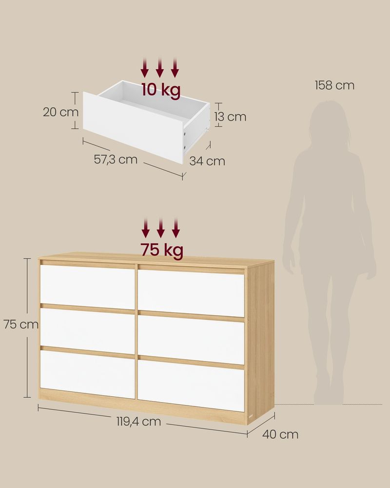 Συρταριέρα με 6 Συρτάρια Δρυς με Λευκό 119,5x40x75 εκ LTS-616YJ01